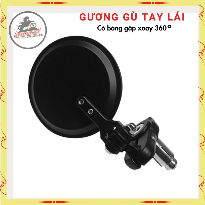 Gương gù tay lái, kính gù tròn cao cấp, có báng gập xoay 360, gương xe máy độ CAFE RACER