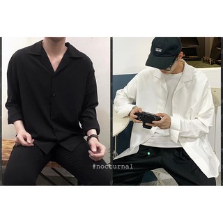 ÁO SƠ MI LỤA TAY DÀI TRƠN CỔ VEST NOCTURNAL Nam Nữ Cặp Đôi Unisex Phong Cách Dạo Phố Sài Gòn Ulzzang 2021 Đen & Trắng
