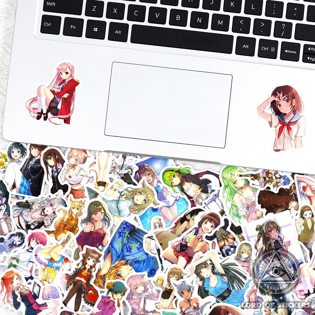 Set 50 Nhãn Dán Cute Anime Girl Waifu Sticker Manga Hình Cô Gái Dễ Thương Trang Trí Mũ Nón, Điện Thoại, Laptop, Sổ, Vali