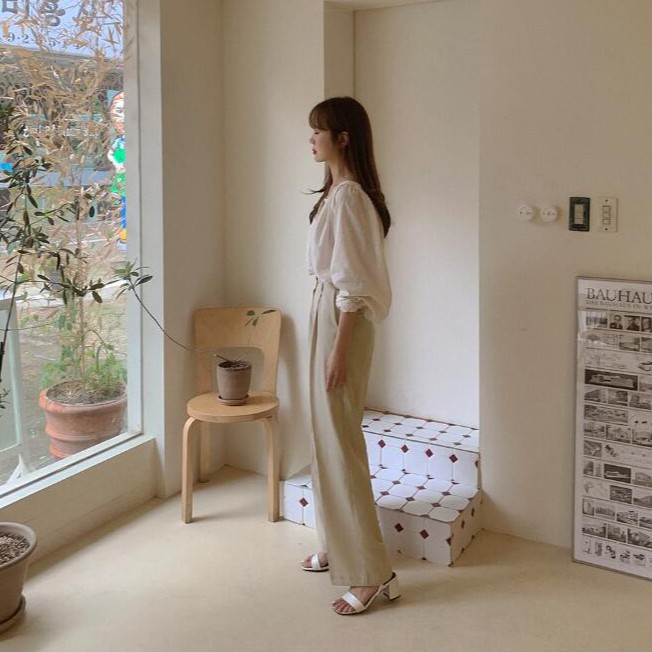 SUXI Áo Sơ Mi Tay Dài Cổ Chữ V Form Rộng Kiểu Dáng Đơn Giản Cho Nữ