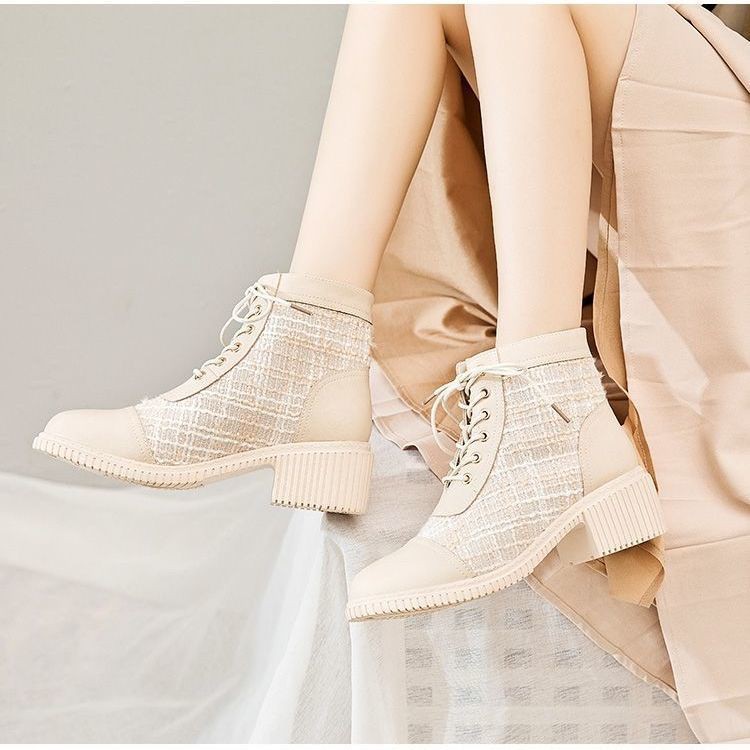 Girls' boots middle heel boots Korean fashion net red single shoes versatile casual boots women's shoes