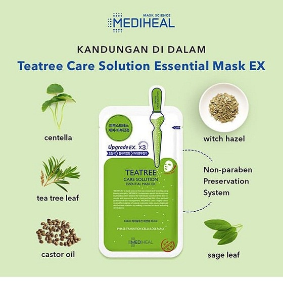 Hộp 10 miếng mặt nạ tinh chất tràm trà ngăn ngừa mụn Mediheal Teatree Care Solution Essential Mask 24ml x 10