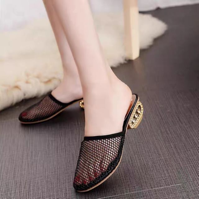 Dép Sục Nữ Gót 4 phân Phối lưới kiểu dáng Hàn Quốc