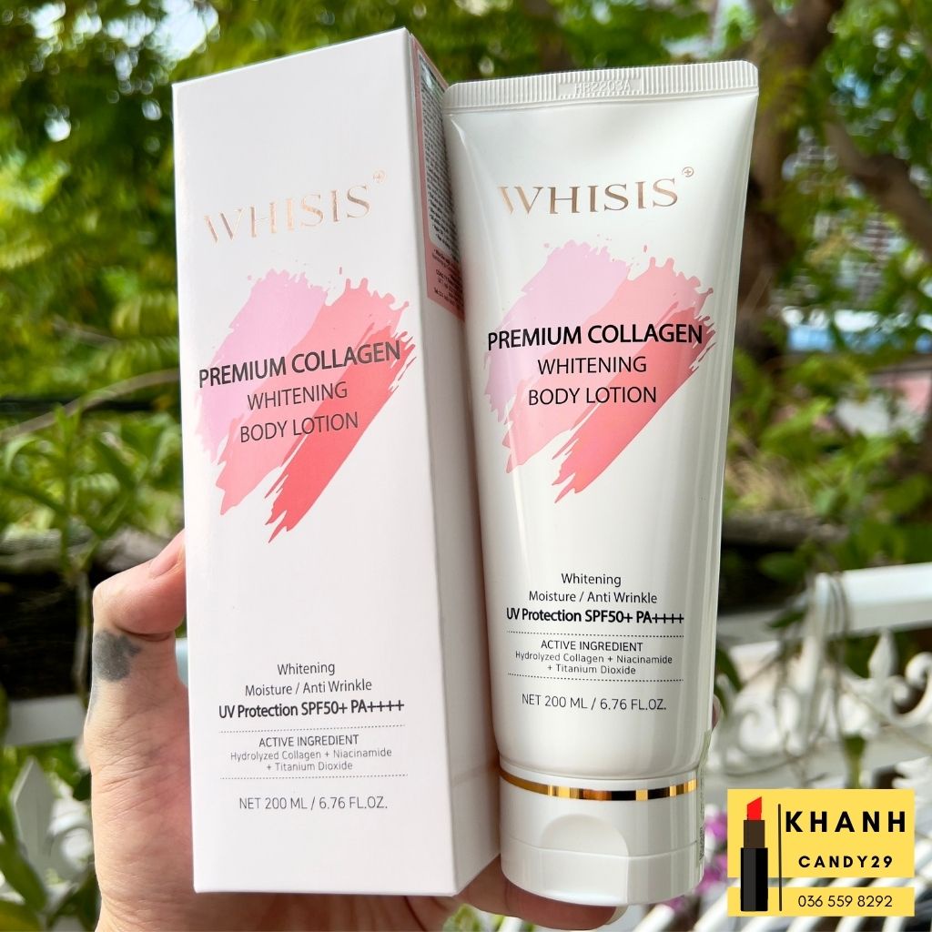 Kem Dưỡng Thể Trắng Da Chống Nắng Nâng Tone Hàn Quốc WHISIS Premium Collagen Whitening Body Lotion 200ml