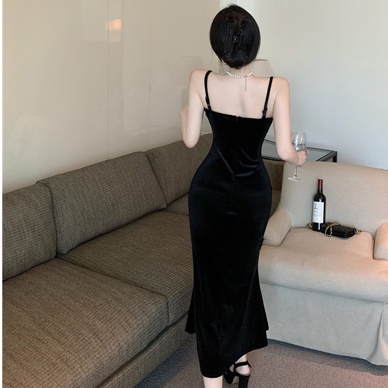 Đầm Hai Dây Ôm Dáng Phối Ren Màu Đen Quyến Rũ Thời Trang Phong Cách Hàn Quốc Cho Nữ