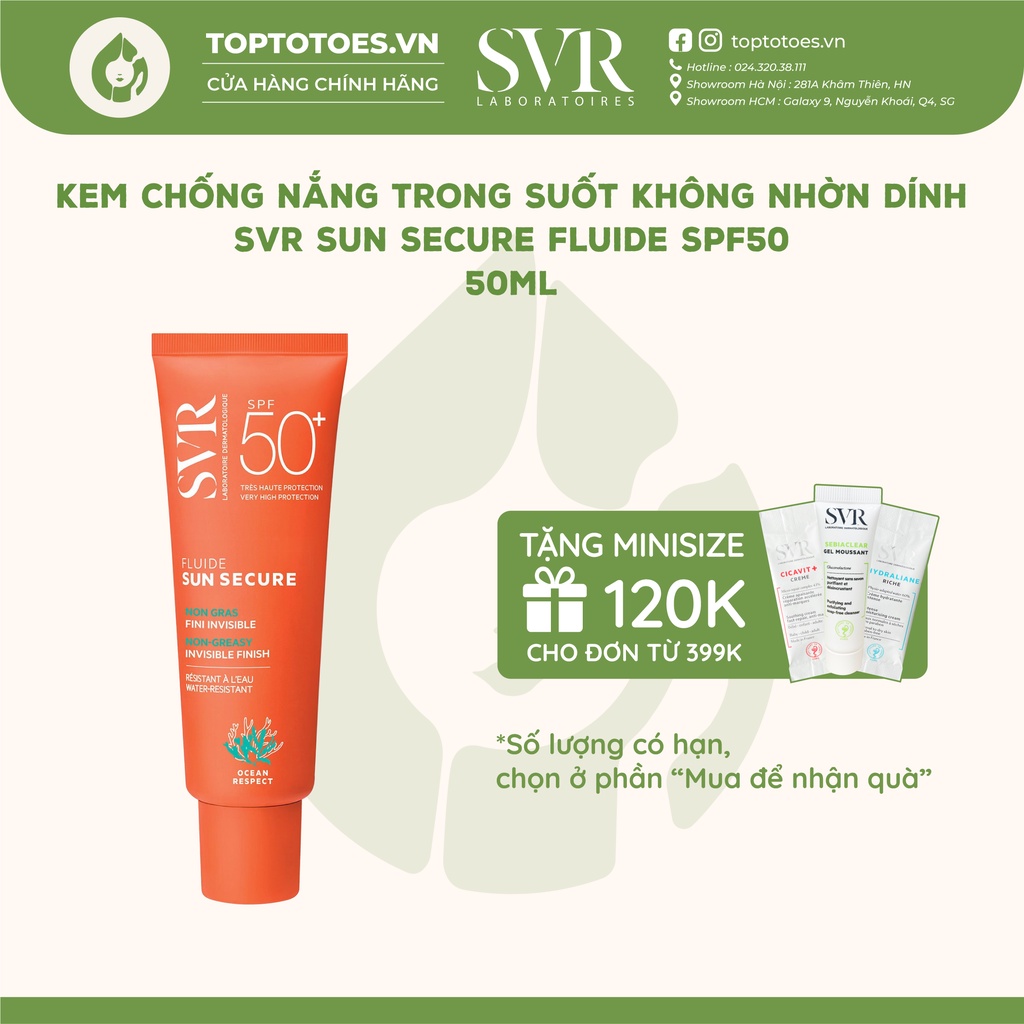 Kem chống nắng trong suốt không nhờn dính SVR Sun Secure Fluide SPF50+ 50ml [NHẬP KHẨU CHÍNH HÃNG 100%]