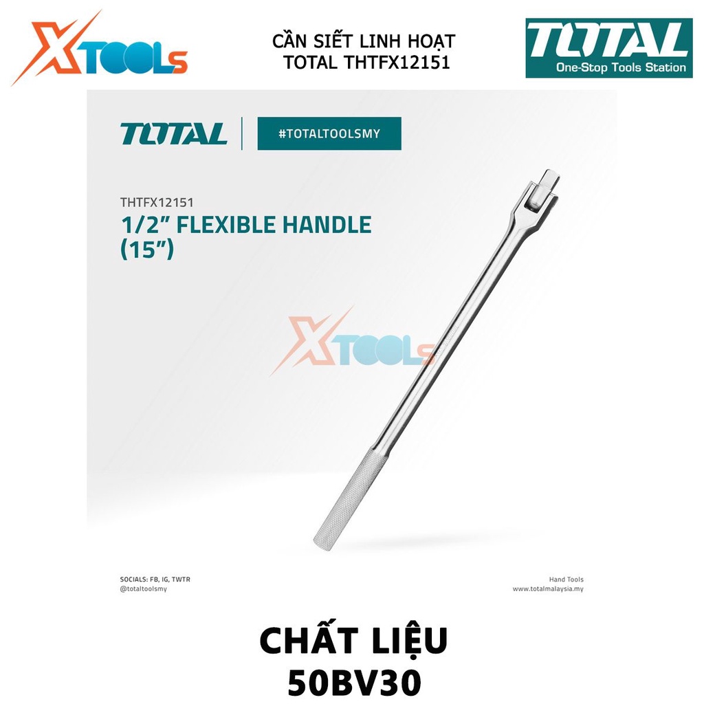 Cần siết lực linh hoạt 1/2 inch TOTAL THTFX1215 | cờ lê lực Kích thước 1/2&quot;, Chiều dài 375mm, Chất liệu 50BV30, chịu nhi