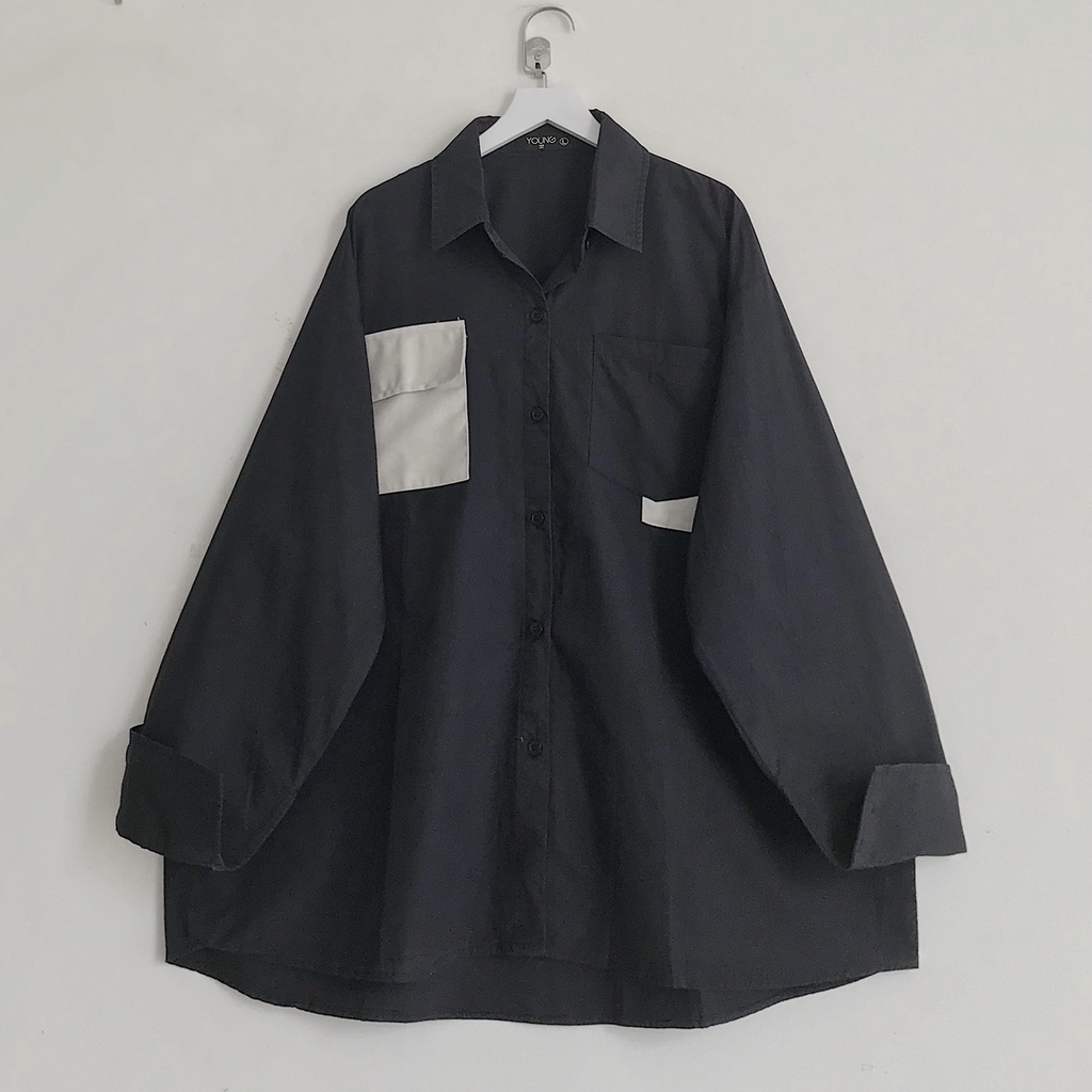 Áo Sơ Mi Nữ Kểu Tay Dài JEM CLOSET Form Rộng Thiết Kế Túi Đáp Ngực Phong Cách Chất Xi Cotton Mềm Mịn PANY 10329