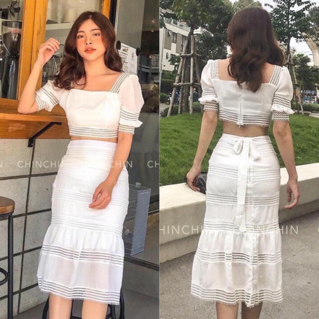 SET ÁO CROPTOP KÈM VÁY REN SỌC NGANG | BigBuy360 - bigbuy360.vn