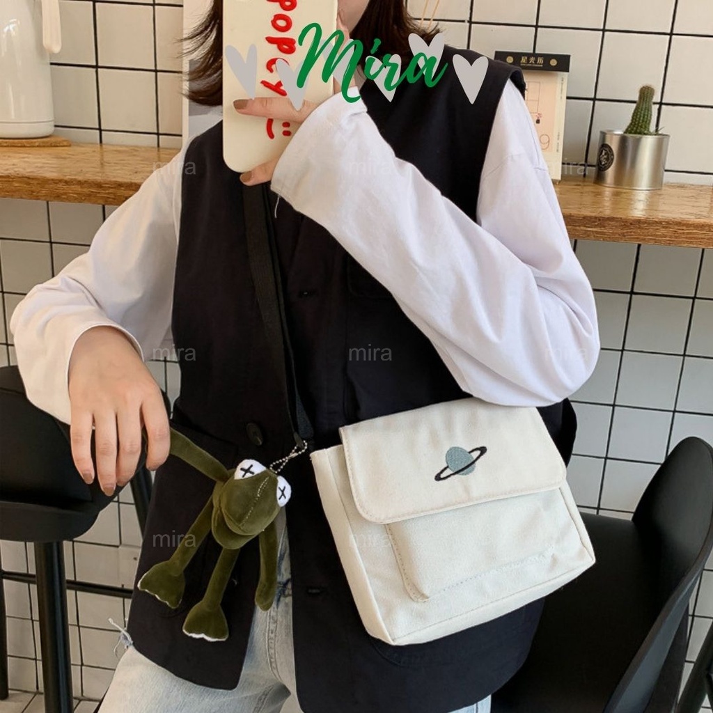 Túi Xách Nữ Đeo Chéo Tote Canvas Đựng Điênh Thoại Đi Chơi Thêu Hình Địa Cầu Ulzzang Hàn Quốc MIRA-TV58002
