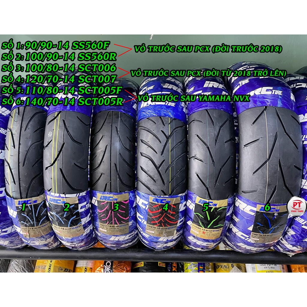 Vỏ IRC xe ga SH 125/150, PCX, NVX, SH Mode, Lead, Free Go, Zoomer, Scoopy, Vario, Click, Vision. Lốp xe IRC chính hãng