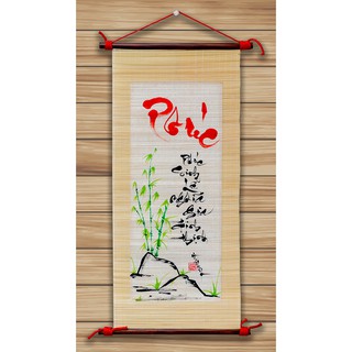 Mành tre thư pháp chữ Phúc kích thước 30cm x 70cm. Quà tặng tân gia khai trương, qùa tết.