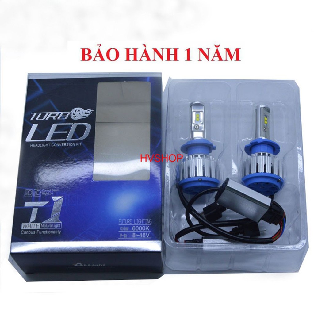 Bộ 2 bóng đèn led ô tô turbo T1-H4 6000k (40W).