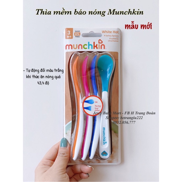 Bộ 4 thìa Munchkin mềm báo nóng cho bé từ 3 tháng trở lên