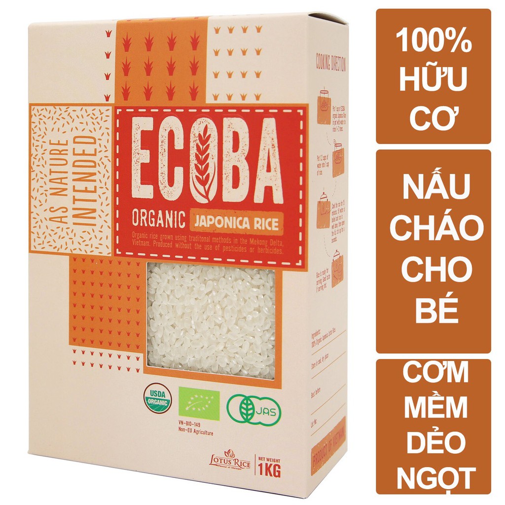 Gạo Nhật hữu cơ nấu cháo cho bé - ECOBA Sakura 1kg [BABY ORGANIC]