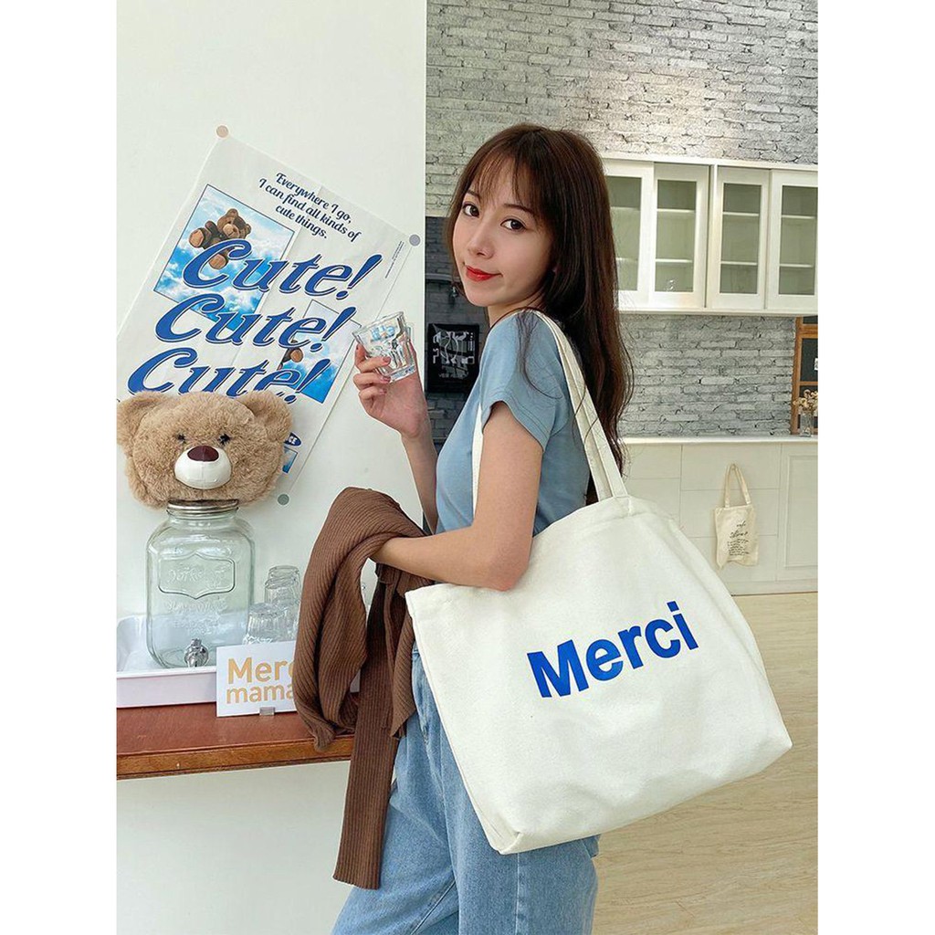 Túi tote túi vải canvas phong cách Hàn quốc, có khóa miệng ngăn phụ bên trong thời trang ulzzang-Haka store