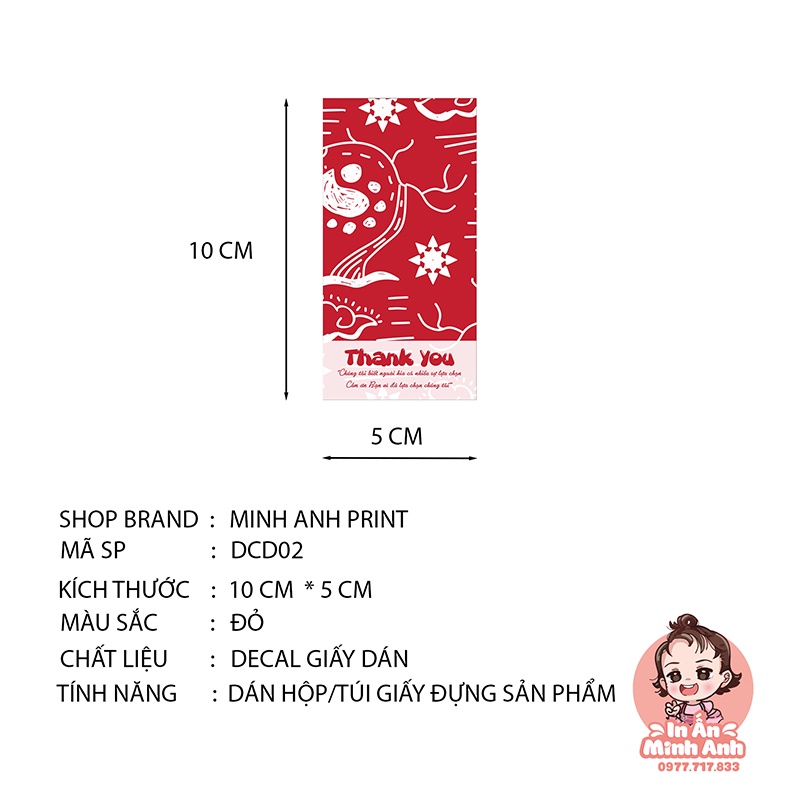 Tem dán Sticker chữ thank you dán cute trên hộp gói hàng, túi giấy đựng quà kraft DCD03