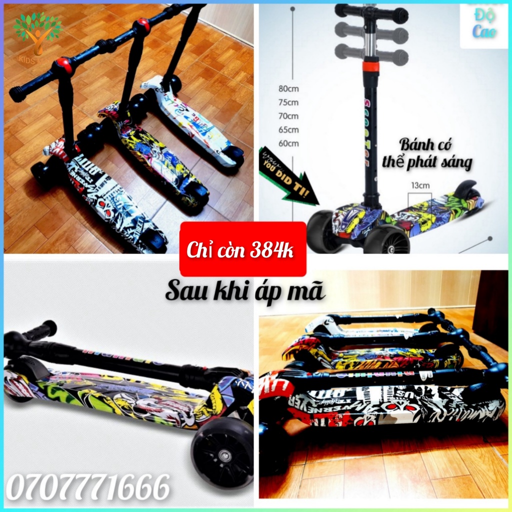 Xe trượt Scooter Cho Bé ,Xe Trượt Scooter 3 Bánh To Phát Sáng Cho Bé Gấp Gọn .( bảo hành 12 Tháng)