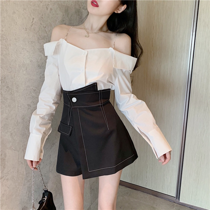 Quần giả váy chữ a may chỉ nổi chất liệu tuyết mưa cao cấp 2 màu trắng đen phong cách hàn quốc
