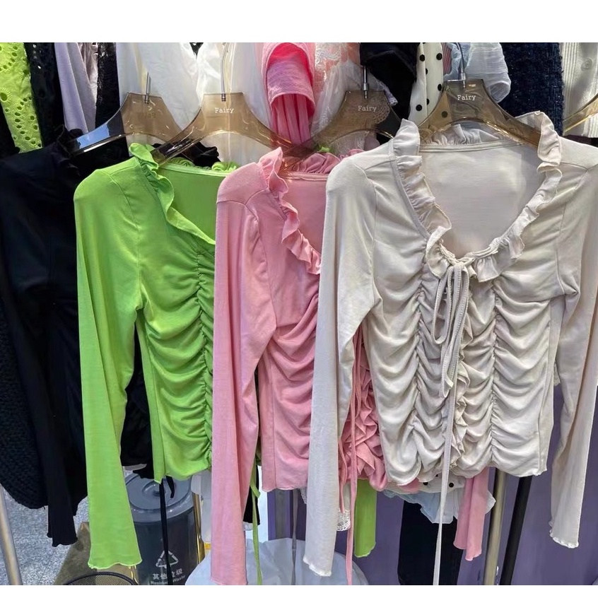 Áo Nhún Bèo Dây Rút Tay Dài LSEOUL A2364 Nhiều Màu Ngọt Ngào Nữ Tính