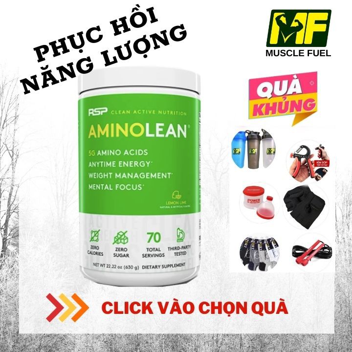 {Tặng bình lắ}RSP AminoLean bổ sung năng lượng, cung cấp amino acid kết hợp L Carnitine và CLA hổ trợ đốt mỡ-70 lần dùng