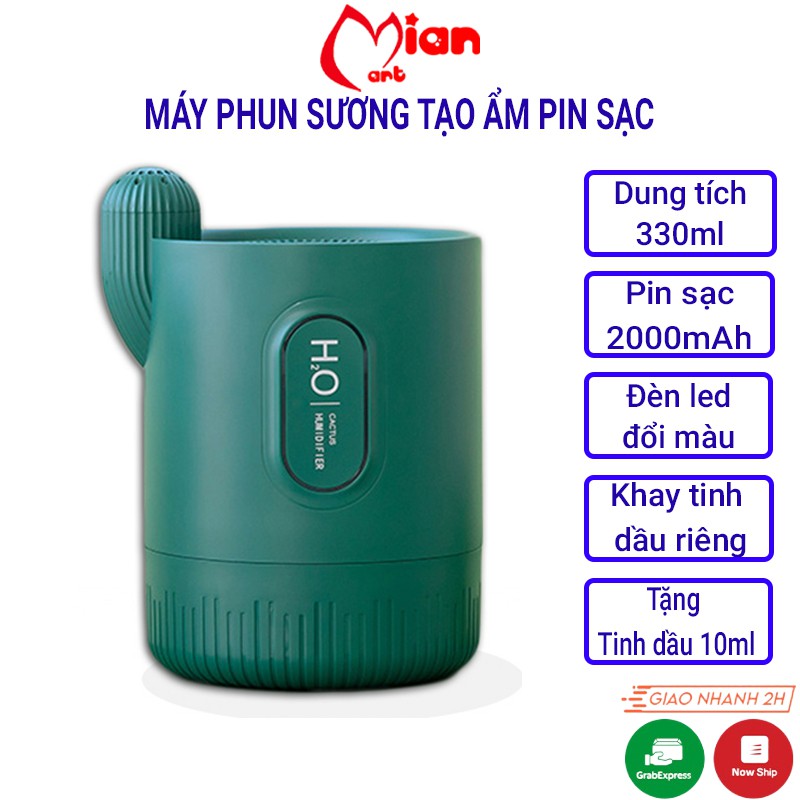 Máy xông tinh dầu khuếch tán hương thơm PIN SẠC – Máy phun sương tạo ẩm - BH 3 tháng - Mian Mart