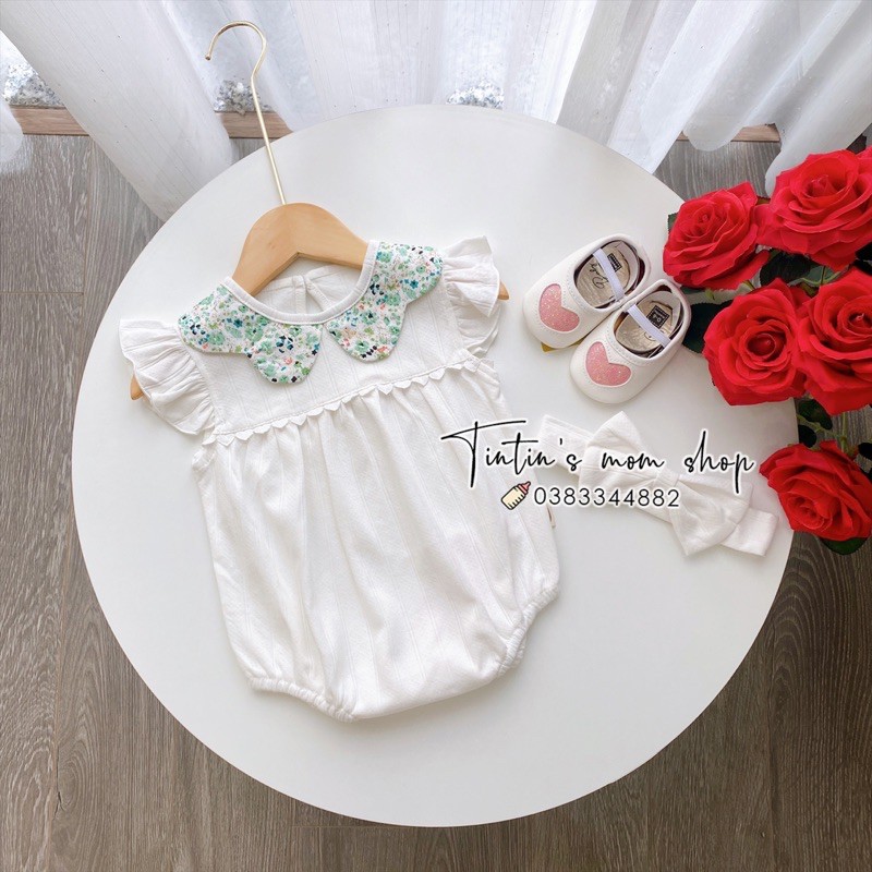 Set body cánh tiên cotton cổ sen đầy tháng cho bé gái 0-24M (kèm nơ xinh)