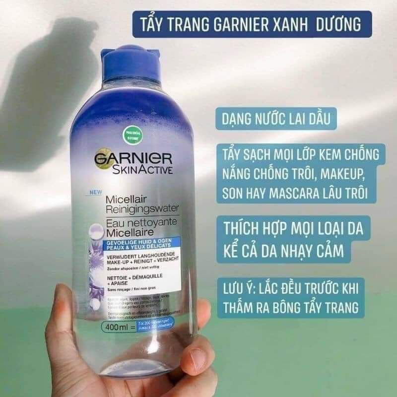 Dầu Tẩy Trang Cho Mọi Loại Da Garnier Skin Naturals Micellar Cleansing Water màu xanh dương