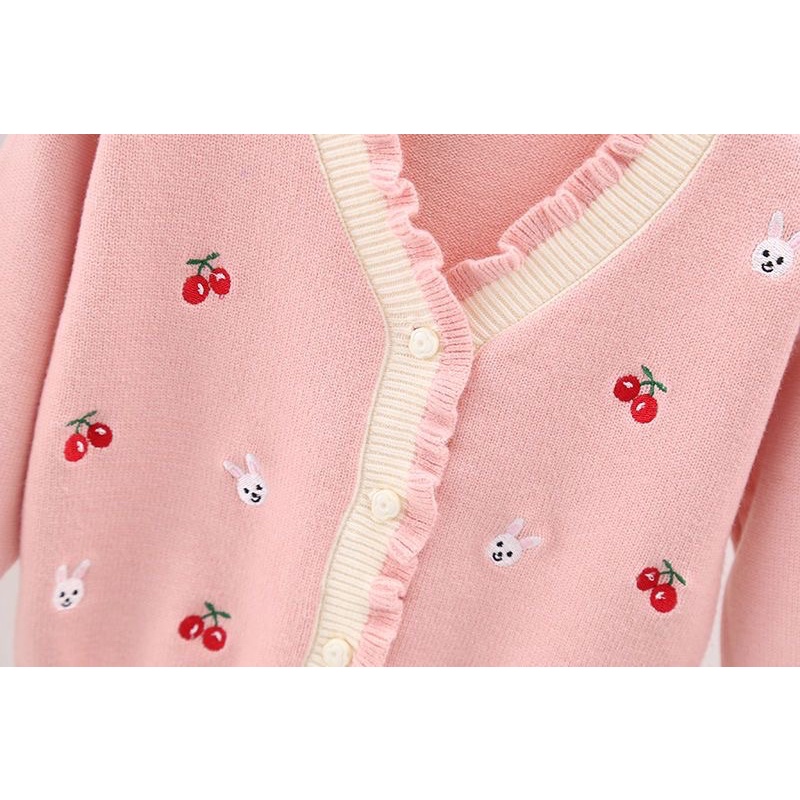 Áo khoác len cardigan cho bé gái hoạ tiết thỏ đáng yêu, chất đanh mịn dày dặn