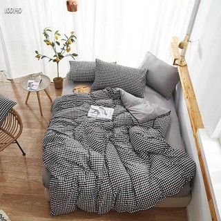 Bộ chăn ga gối cotton poly họa tiết kẻ caro đen