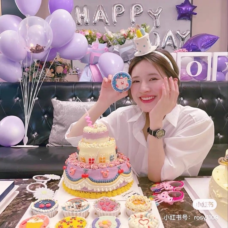 Bờm happy birthday sinh nhật hình bánh kem ba ngọn nến vải bông sinh nhật hàn quốc