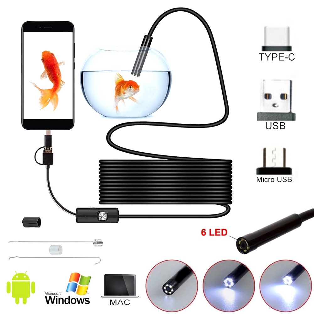 Camera Nội Soi 5M 1080P HD USB Với Cáp 8 Đèn LED Chống Nước Cho Android PC Type c