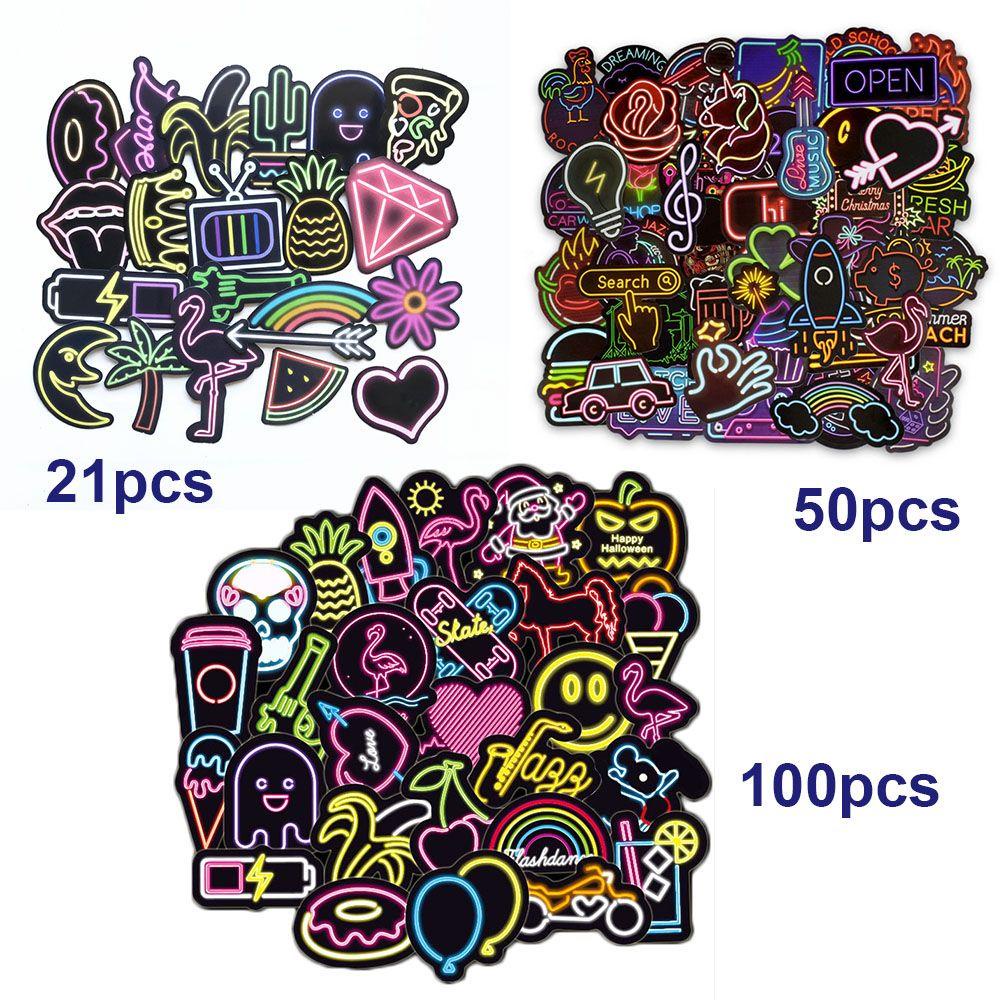 Set 21 / 50 / 100 Miếng Dán Bằng PVC Vinyl Màu Neon Dùng Trang Trí Đa Ứng Dụng