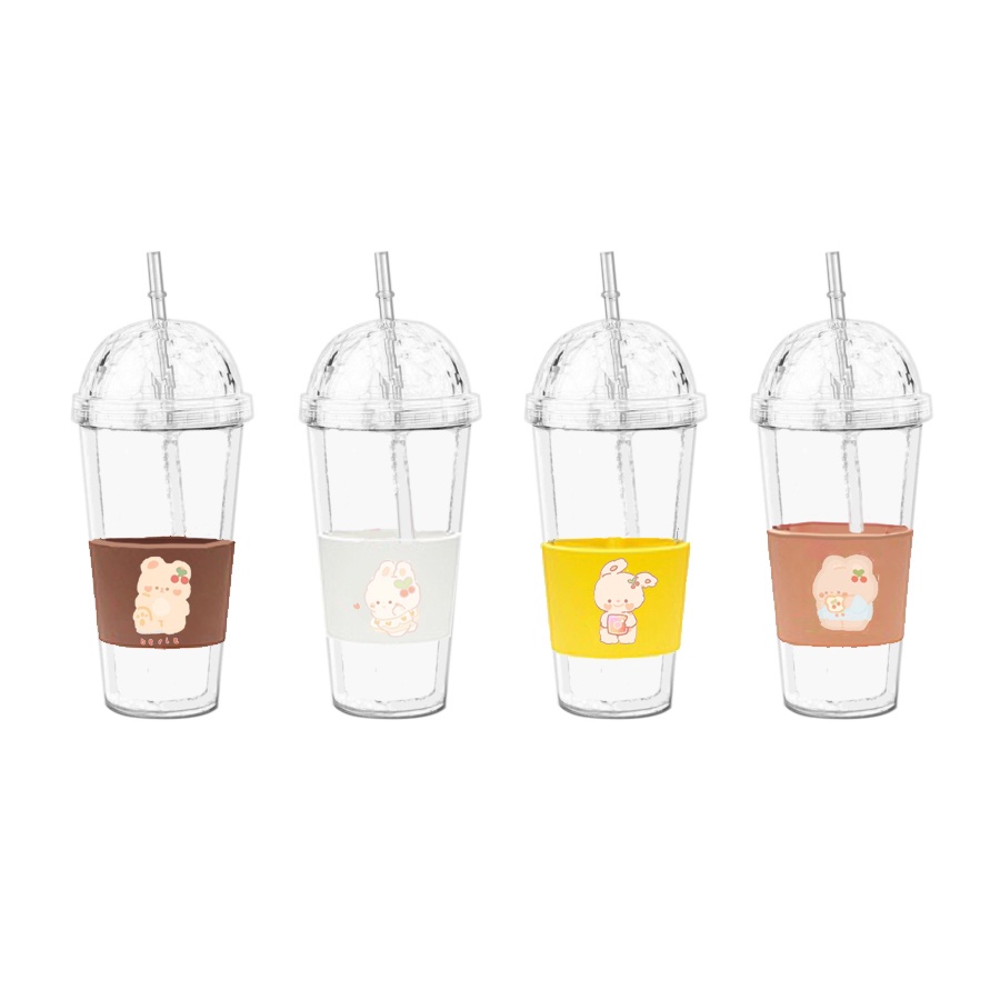 Cốc 2 lớp da pu Gấu trúc manh lan hoa hoa phúc bảo Pandabiz C2DI43 ly giữ nhiệt gấu thỏ cherie berie 500ml