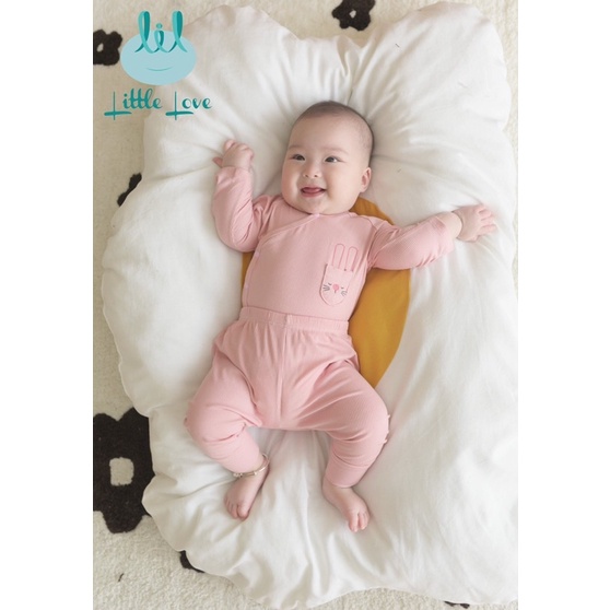 Bộ sơ sinh cài lệch túi thỏ Little Love chất thun tăm mềm mại, co giãn