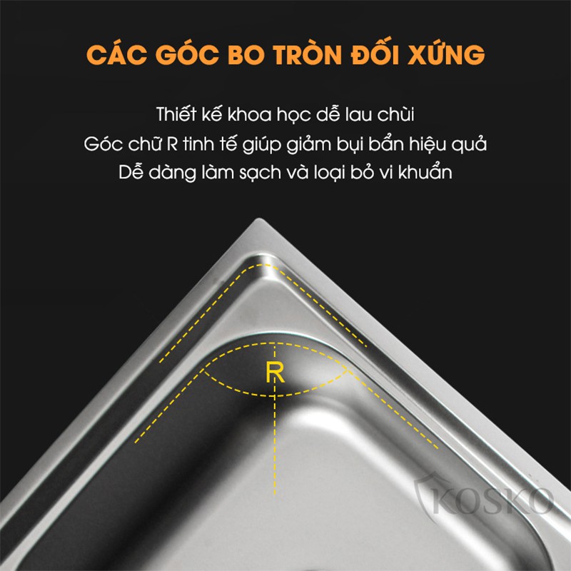 Chậu rửa bát inox 304 Kosko 78x43cm hố to đã bao gồm bộ xả thoát nước (Bảo hàng 12 tháng), chậu rửa chén inox