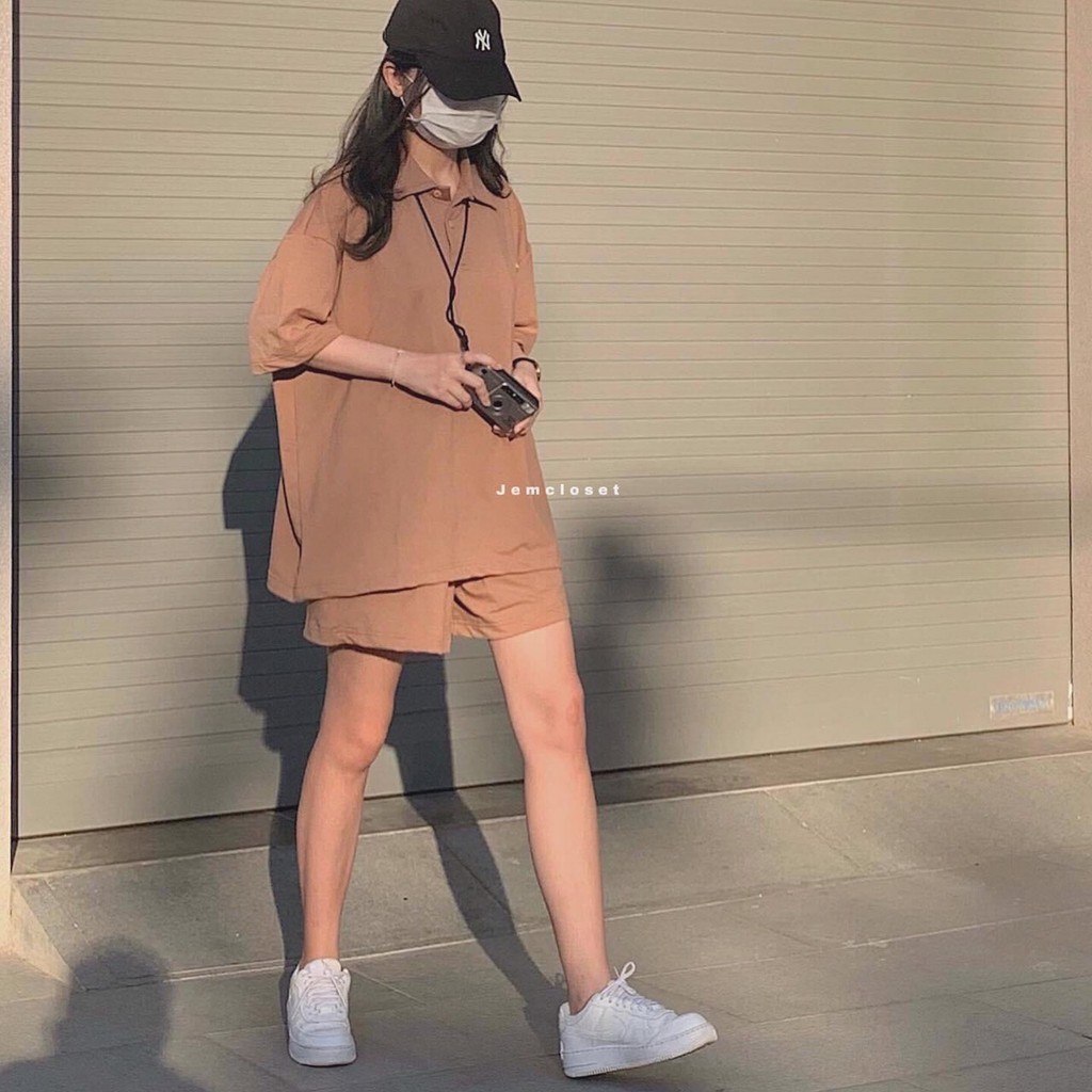 Bộ đùi thể thao nâu trơn ulzzang dáng thụng trẻ trung cá tính | BigBuy360 - bigbuy360.vn