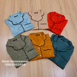 Bộ ngủ lụa trơn viền ren - NOHK