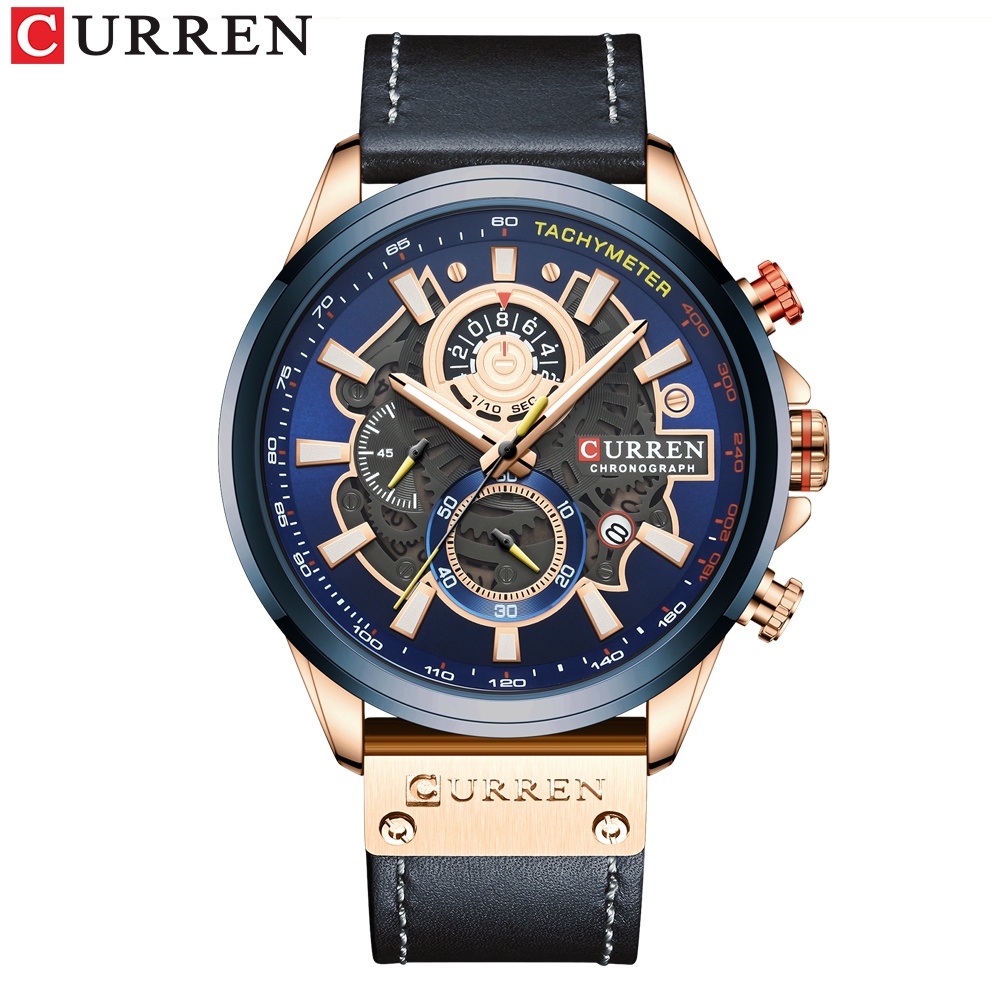 Đồng hồ thạch anh CURREN 8380X với kim trỏ và dây đeo bằng da phong cách thể thao sáng tạo sang trọng cho nam