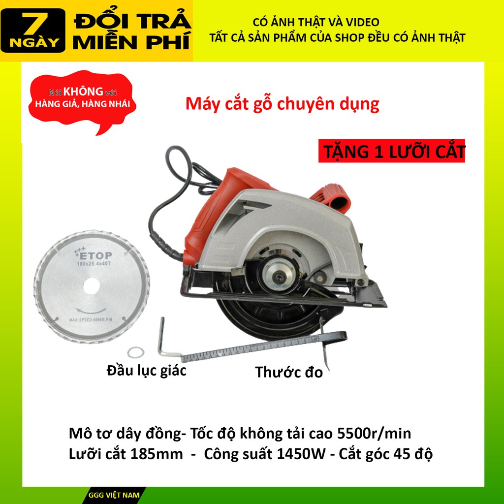 Máy cắt gỗ chính hãng Etop 80048 công suất 1450w, lưỡi 180mm, cắt góc 45 độ tặng lưỡi cắt, full box