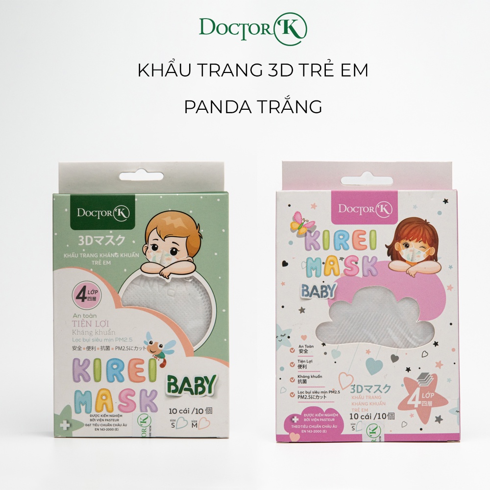 Combo 5 10 hộp khẩu trang 3D em bé hình panda Doctor K - Từ 2 đến 5 tuổi - Trắng - Hộp 10 cái