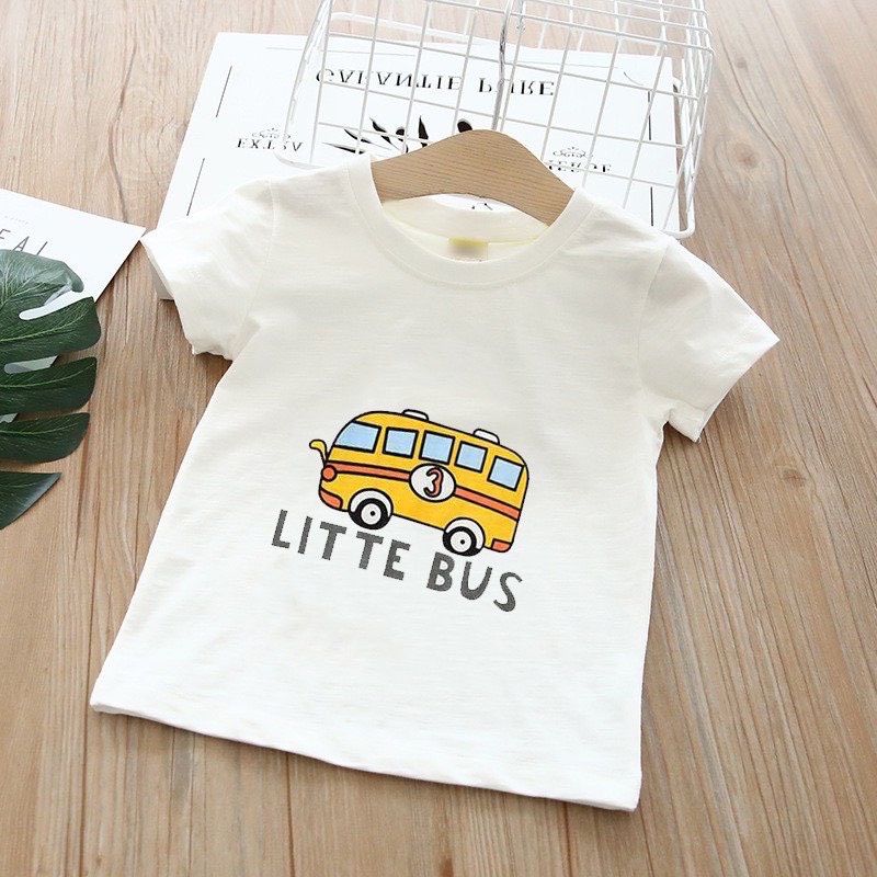 Áo thun trắng AF KID họa tiết Kute Car cho bé trai bé gái chất cotton giấy mềm mịn mát