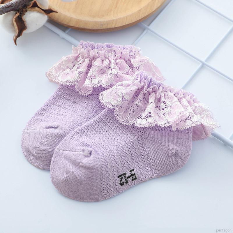 Tất Cotton Viền Ren Màu Trơn Đáng Yêu Dành Cho Bé Gái Từ 0 - 2 Tuổi