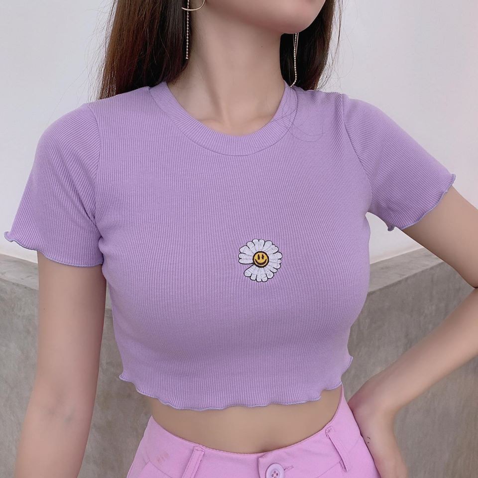 ÁO CROPTOP GÂN HOA CÚC, ÁO KIỂU NGẮN, ÁO NỮ HOA CÚC