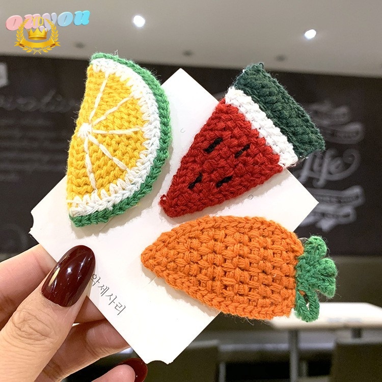 Kẹp Tóc Dệt Kim Hình Trái Cây/Cà Rốt/Dâu Tây Xinh Xắn