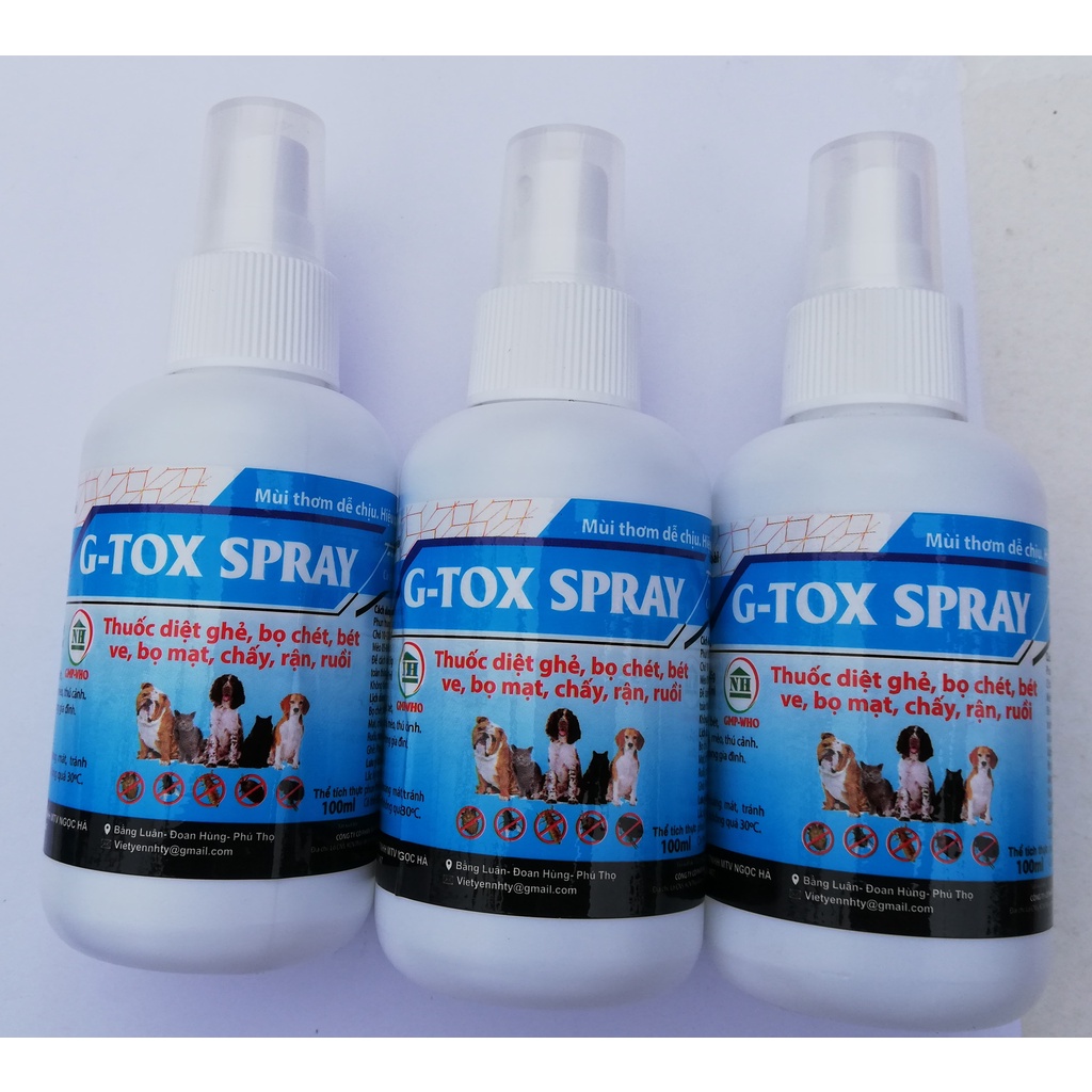 1 lọ G-TOX SPRAY 100 ml chuyên dùng để diệt ghẻ, bọ chét, bét ve, bọ mạt chấy, rận, ruồi trên gia súc, gia cầm, chó mèo