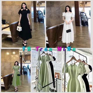 Đầm maxi cổ yếm khoét vai 3 màu
