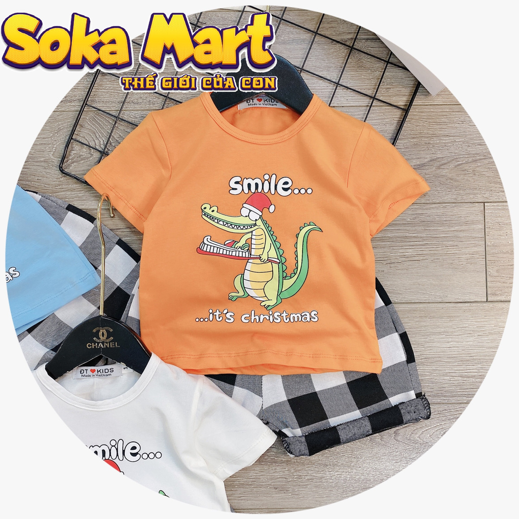 Bộ kẻ áo Cộc Cá Sấu Smile hàng xuất Thái 100% cotton... Bé Trai / Bé Gái 10-22kg