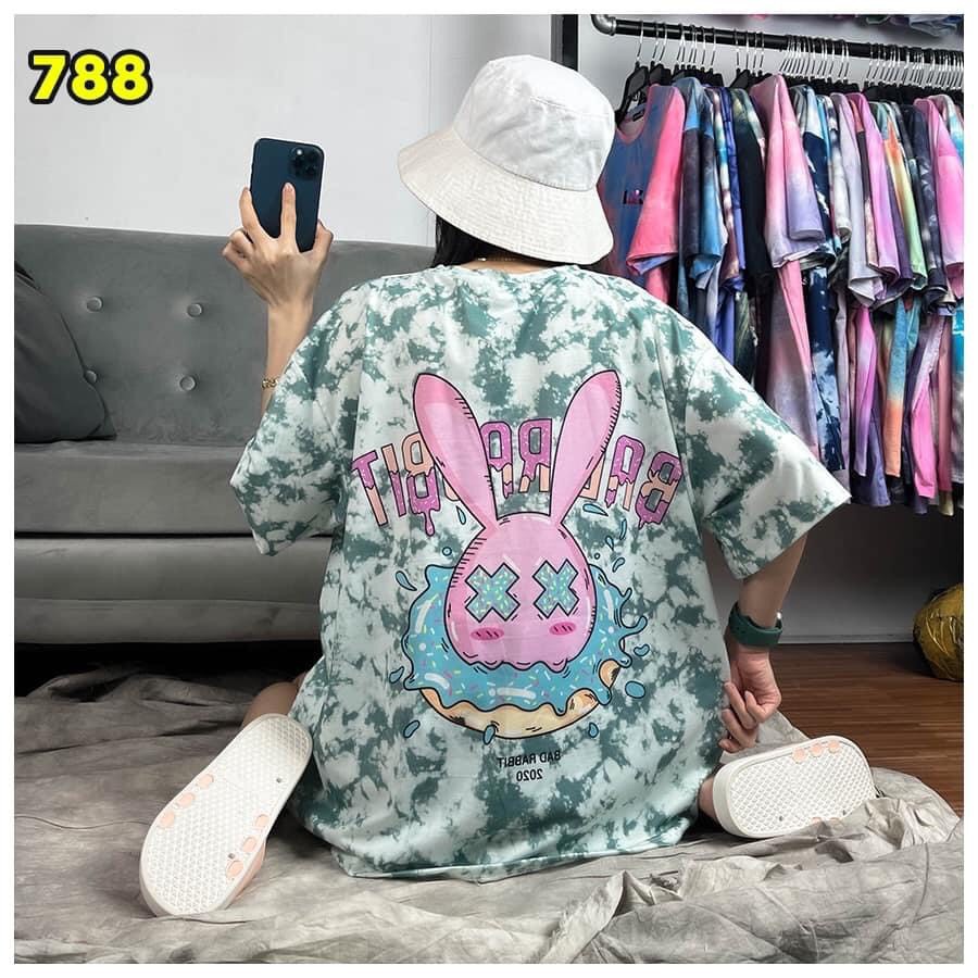 [NEW 2021] Áo Thun Loang,Áo Phông Loang Nam Nữ Tay Lỡ Unisex Vải Thun Lạnh 4C Đầu Thỏ Rabbit