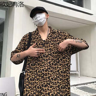 Sơ mi nam form rộng da beo cổ vest tay lỡ